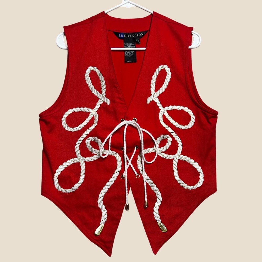 IB Diffusion Vintage 80s Western Rockabilly Red Rope Applique Lace Up Vest 6